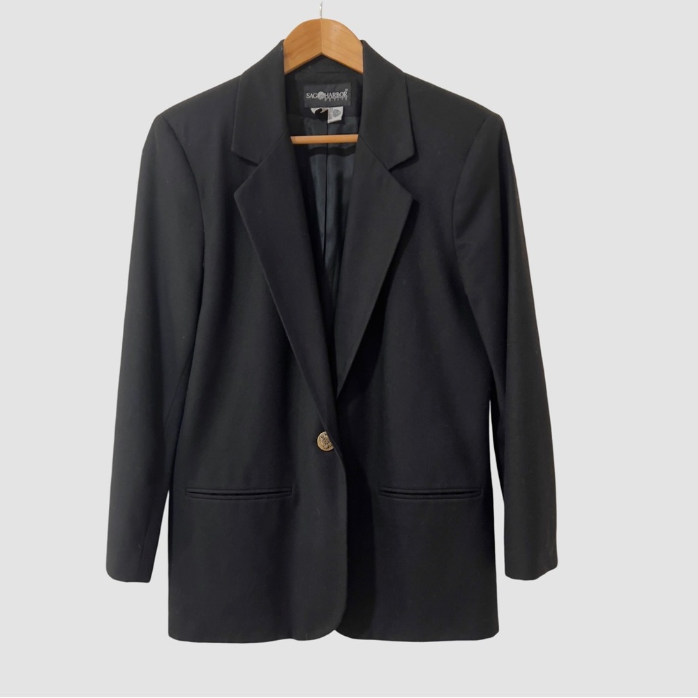 Sag Harbor Vintage Black Pure Wool One Button Blazer US10P